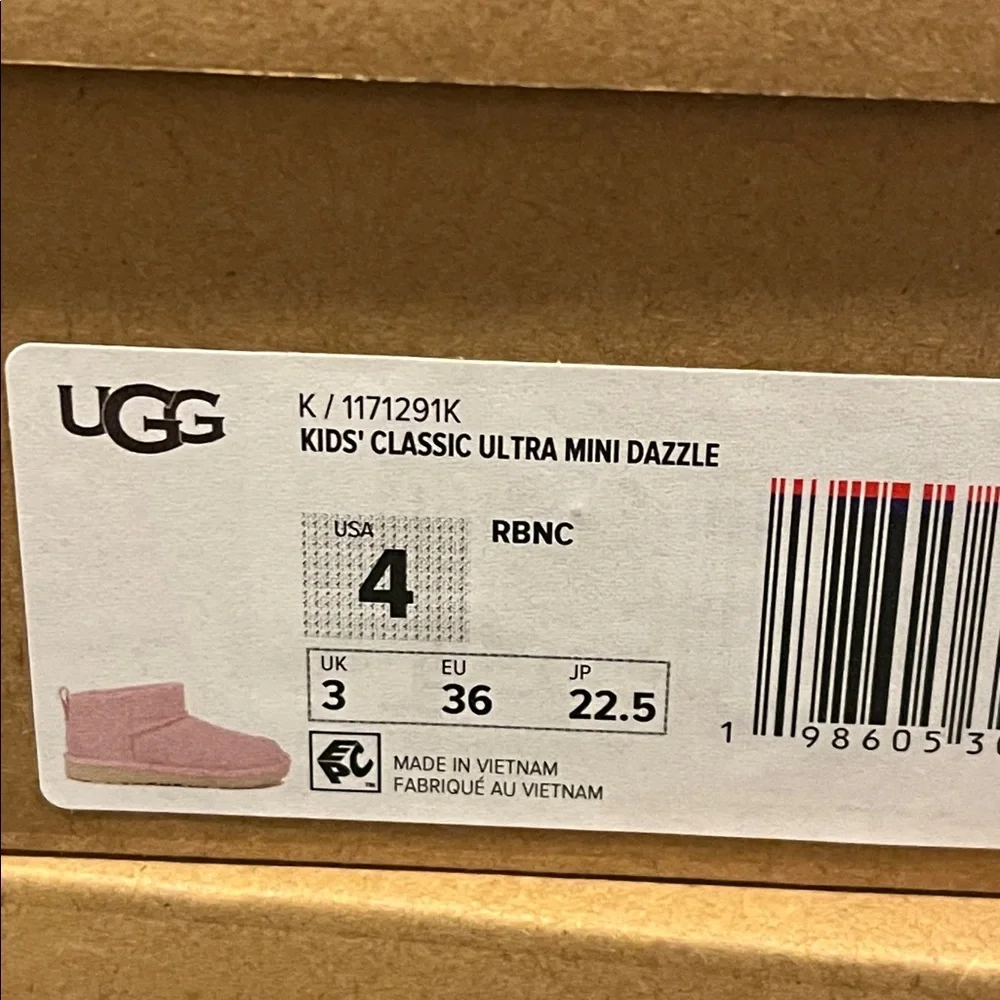 Ugg Classic Ultra Mini Dazzle Boots new pink Big Girls Youth Size 4